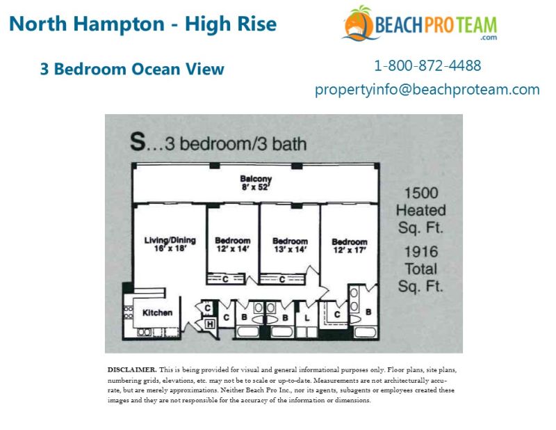 Kingston Plantation - North Hampton Floor Plan S - 3 Bedroom Ocean View